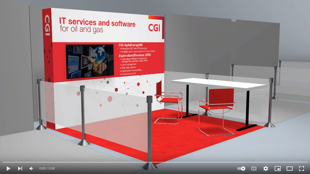 A still from the 3D animation I created of a trade show booth design I created.