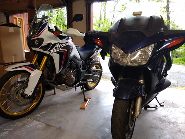 My Africa Twin and ST1300 in my garage in May 2020