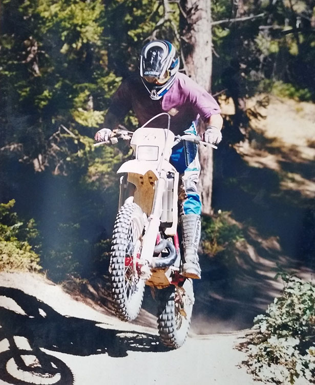 Marc Engle riding a 1990 KTM 300 EXC in the 1997 Rampart Range Fall Poker Run